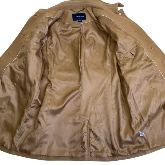 LANDS’ END Womens 16P Camel Wool Blend Mid-Length Peacoat Car Coat - Picture 13 of 16